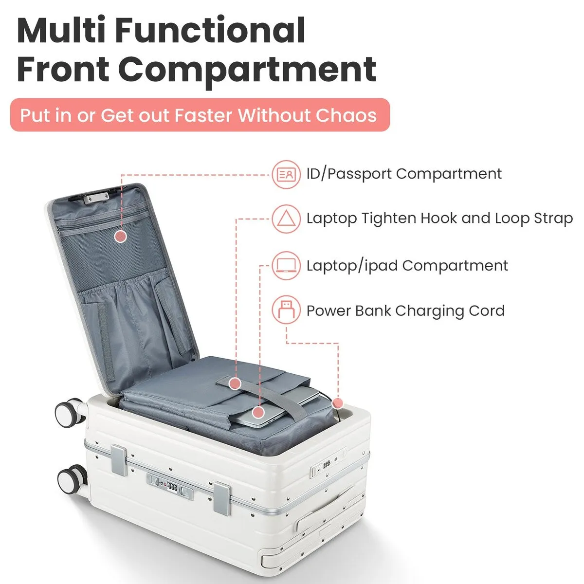 Aluminum Frame 20 Inch with Front Open Carry-on Luggage
