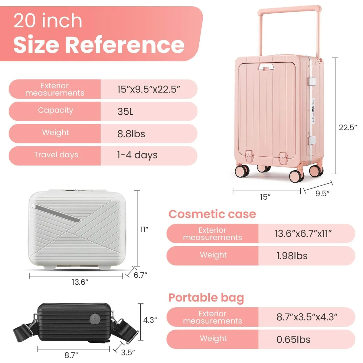 Aluminum Frame 20 Inch with Front Open Carry-on Luggage