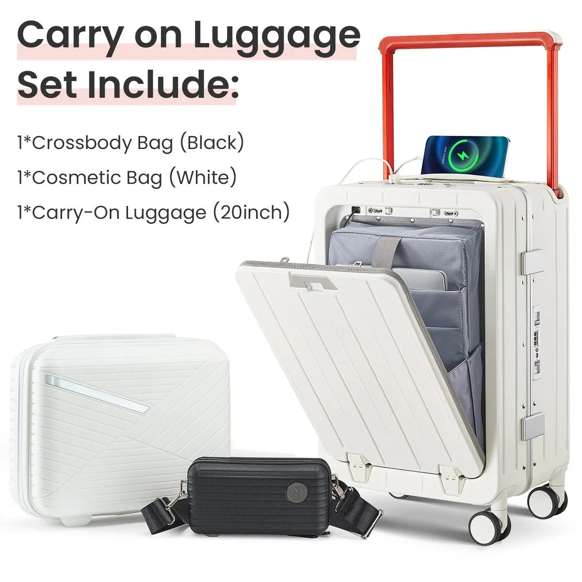 Aluminum Frame 20 Inch with Front Open Carry-on Luggage