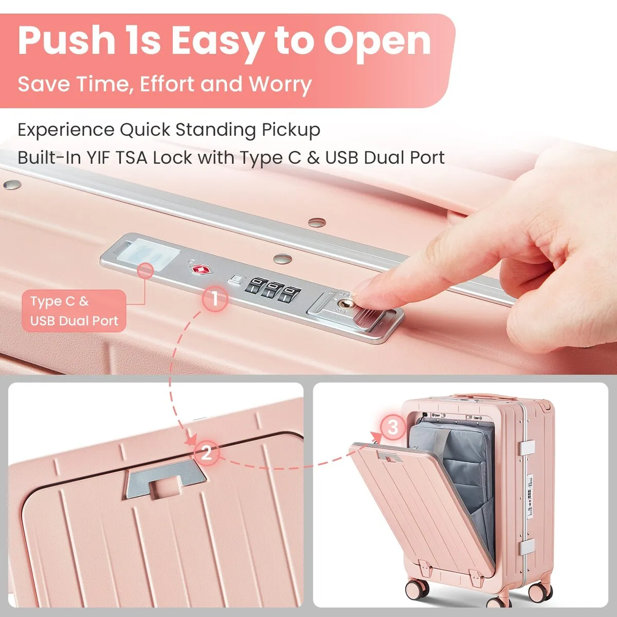 Aluminum Frame 20 Inch with Front Open Carry-on Luggage