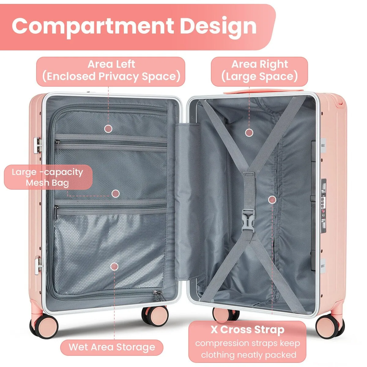 Aluminum Frame 20 Inch with Front Open Carry-on Luggage