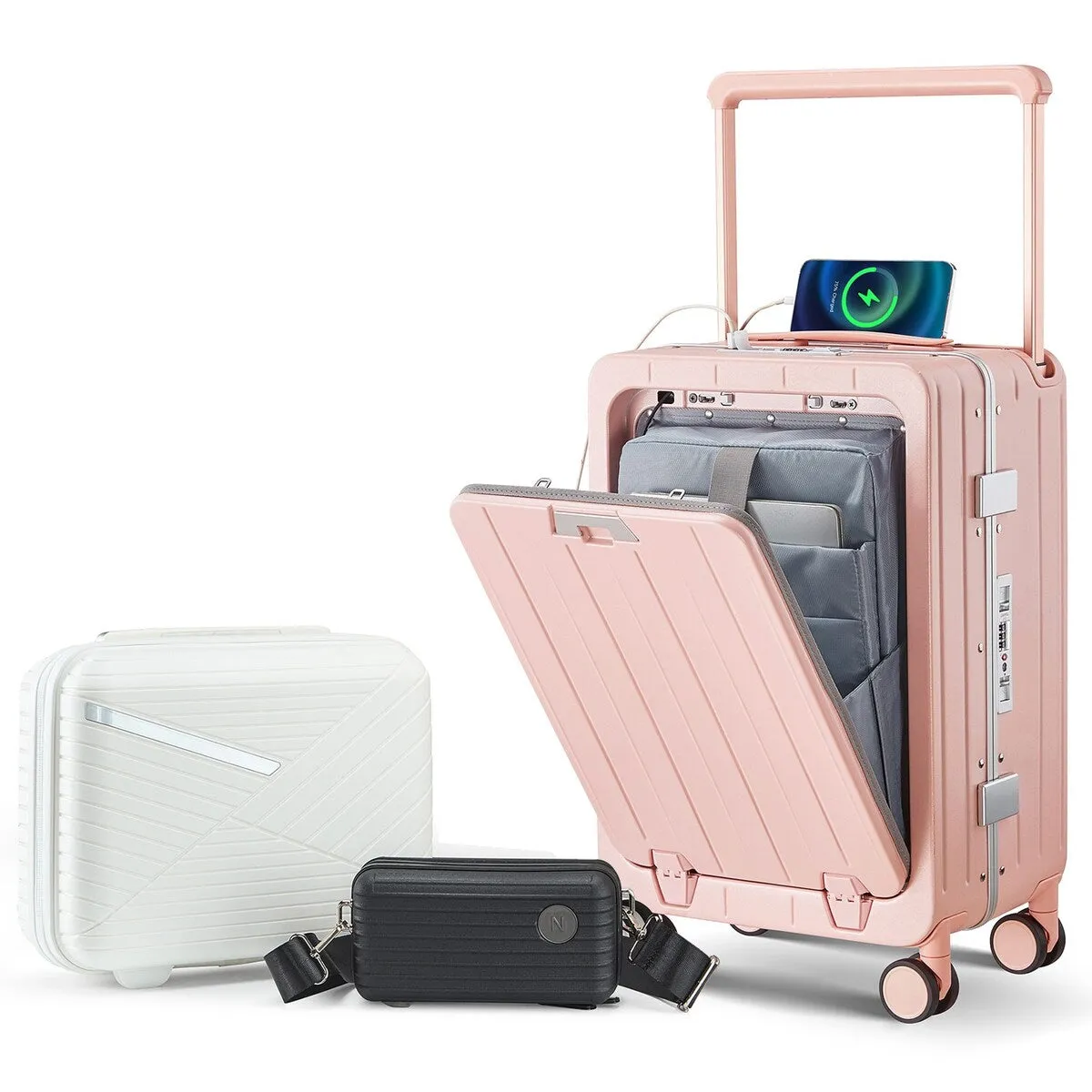 Aluminum Frame 20 Inch with Front Open Carry-on Luggage