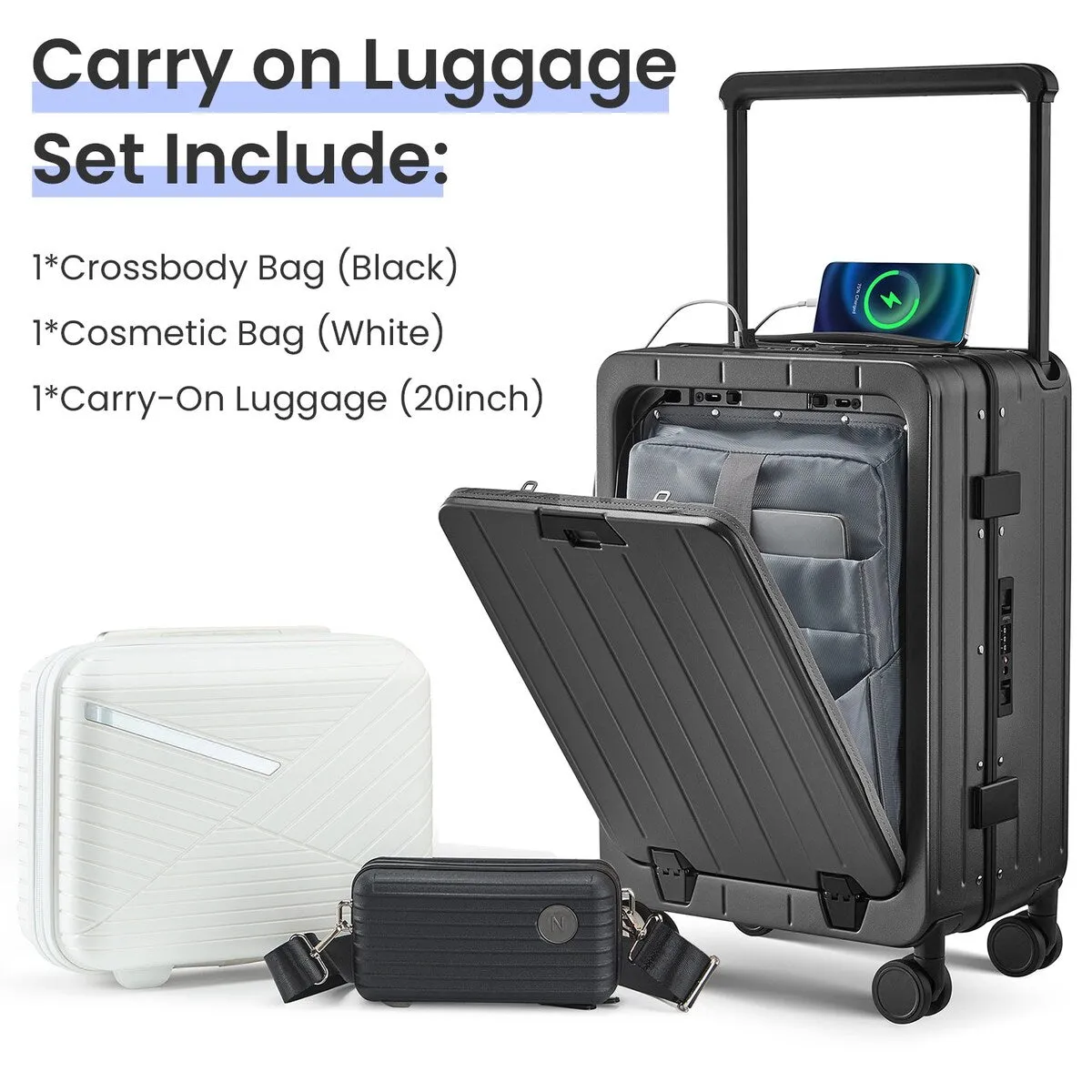 Aluminum Frame 20 Inch with Front Open Carry-on Luggage