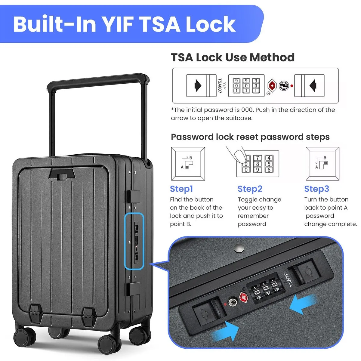 Aluminum Frame 20 Inch with Front Open Carry-on Luggage