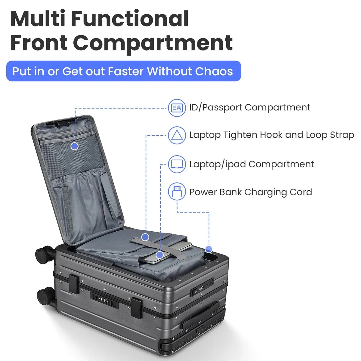 Aluminum Frame 20 Inch with Front Open Carry-on Luggage