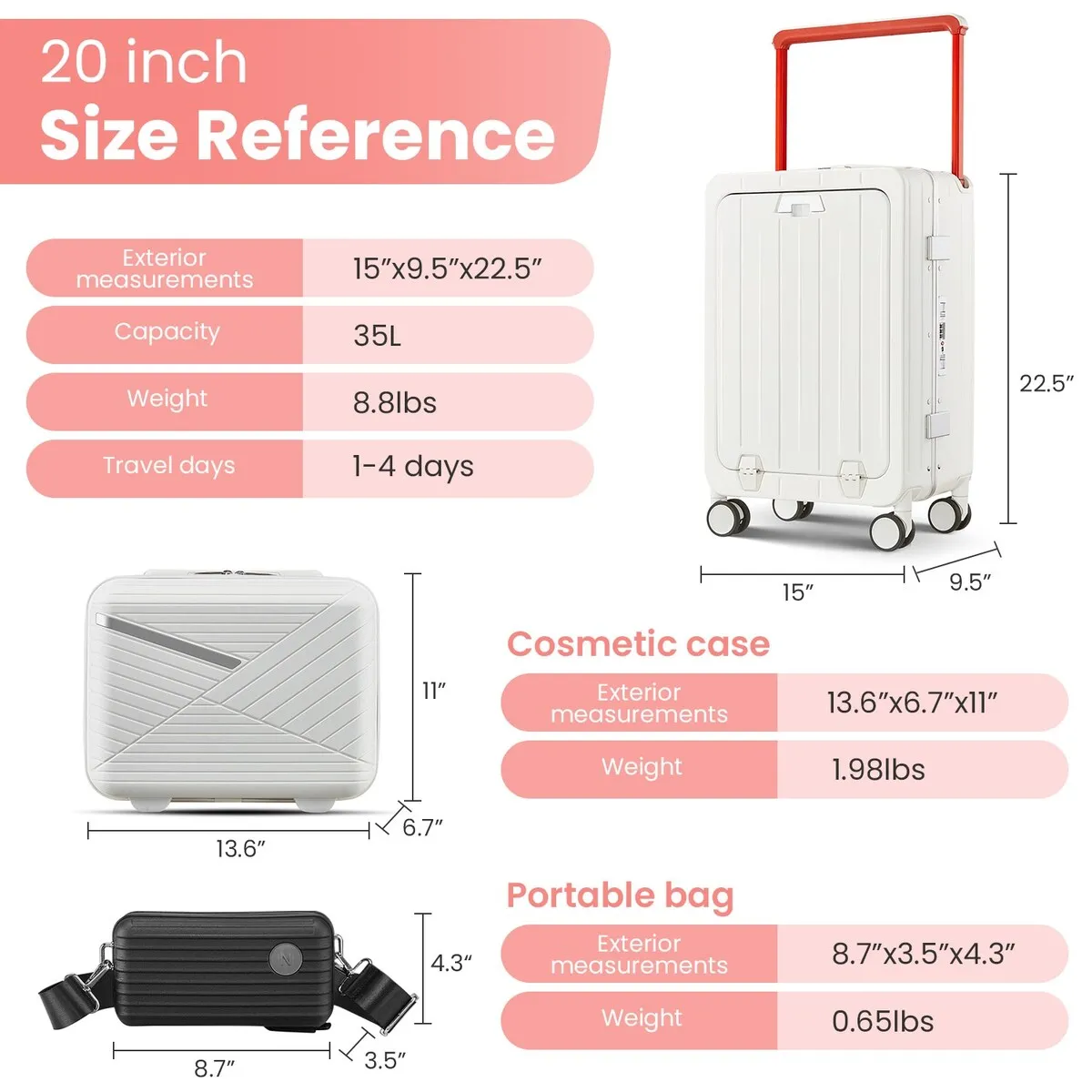 Aluminum Frame 20 Inch with Front Open Carry-on Luggage