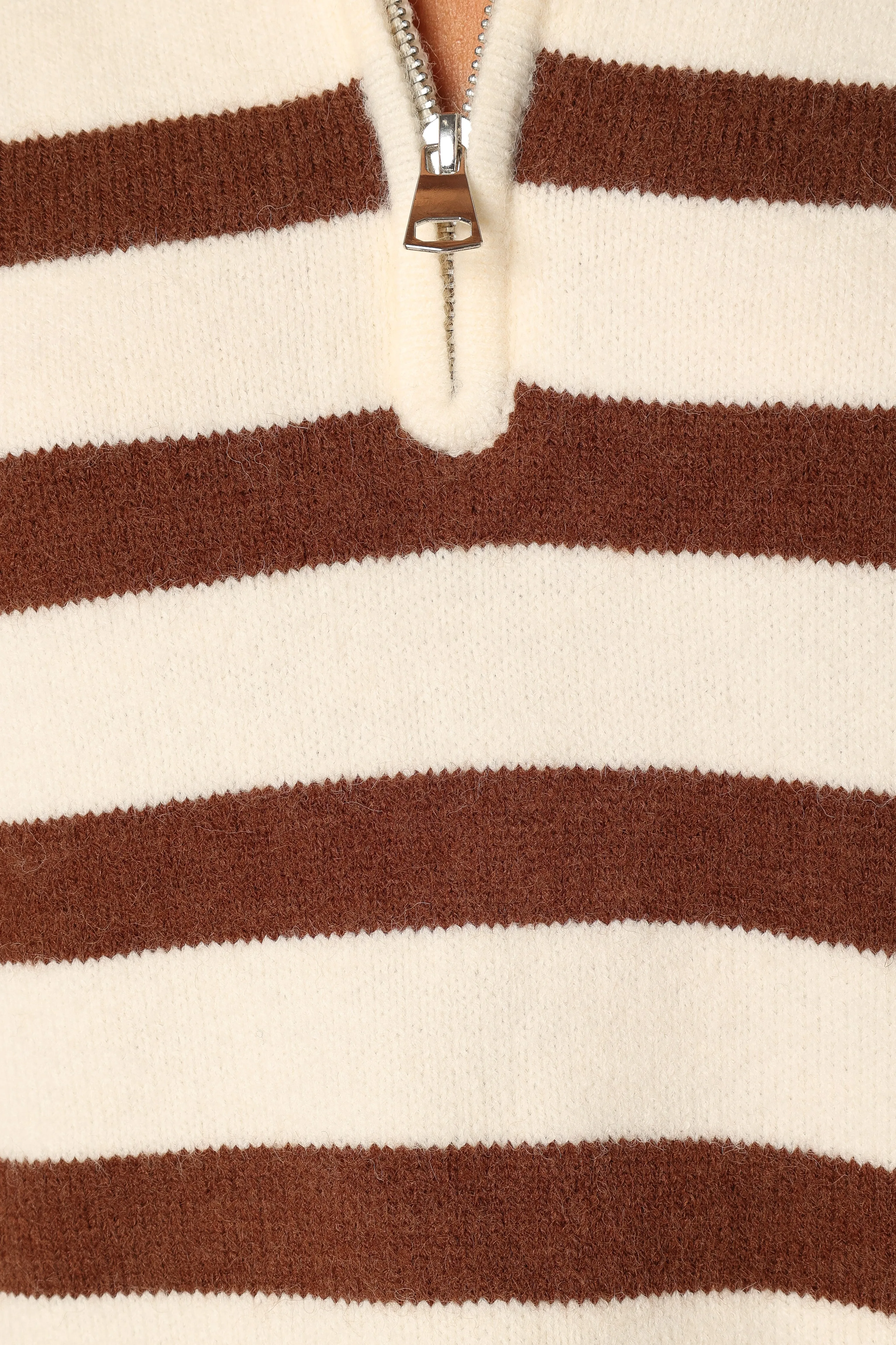 Artemis Oversized Quarter Zip Knit Sweater - Beige Brown