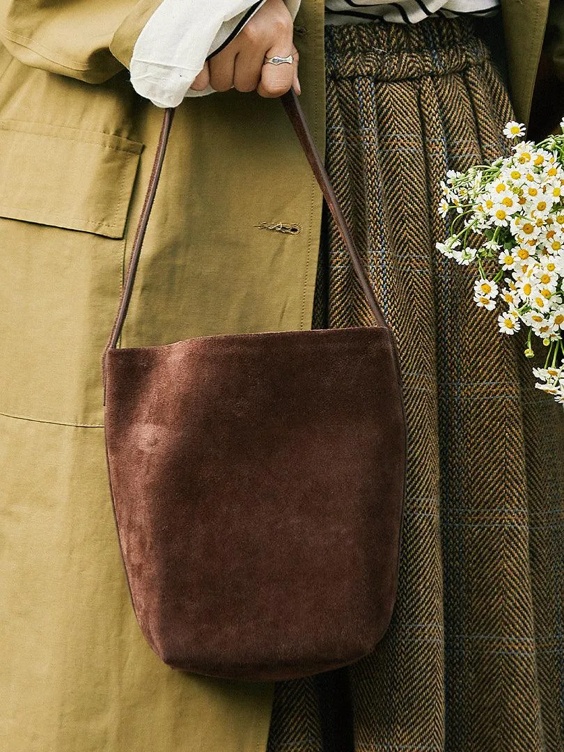 Autumn & Winter New Suede Leather Shoulder Bucket Bag | Minimalist Daily Commuter Bucket Bag for Women