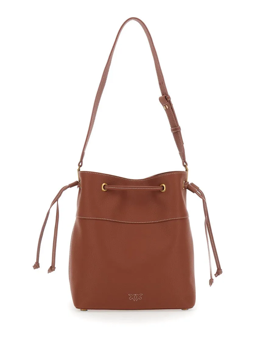 Brown Hammered Leather Bucket Bag