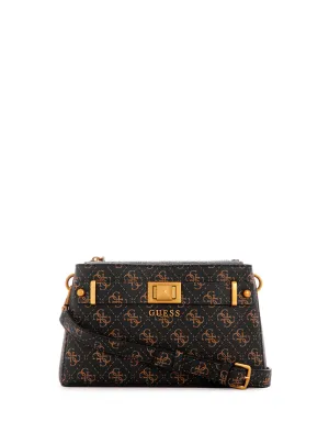 Brown Logo Aieta Society Crossbody Bag