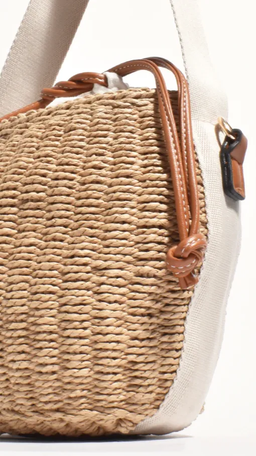 Cleo Woven Bucket Handbag - Natural / Tan
