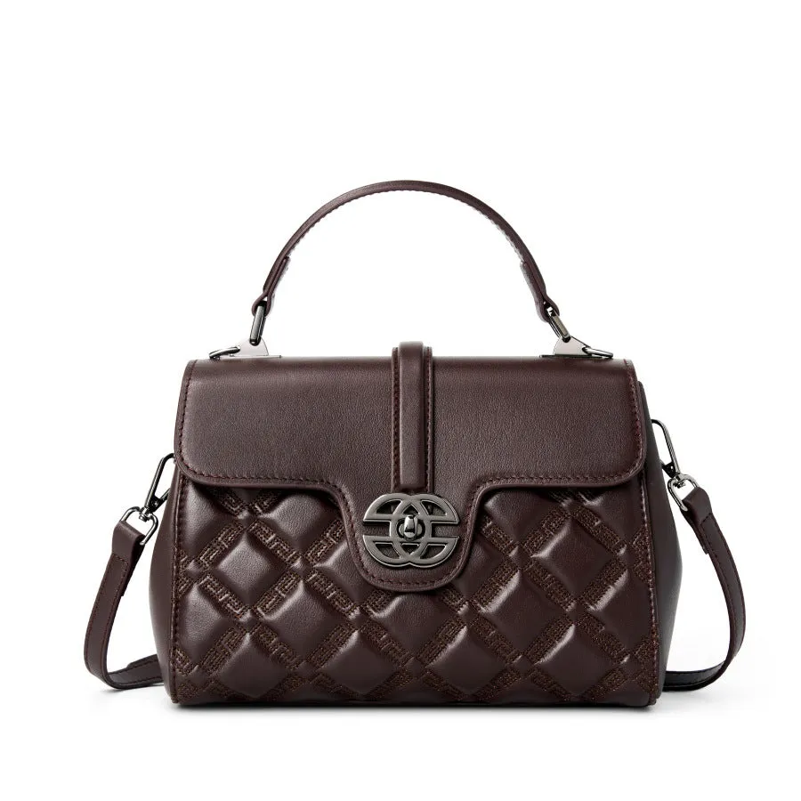 Elegant Genuine Leather Women's Diamond Quilted Handbag, Versatile Cowhide Leather Shoulder Bag for Daily Use
