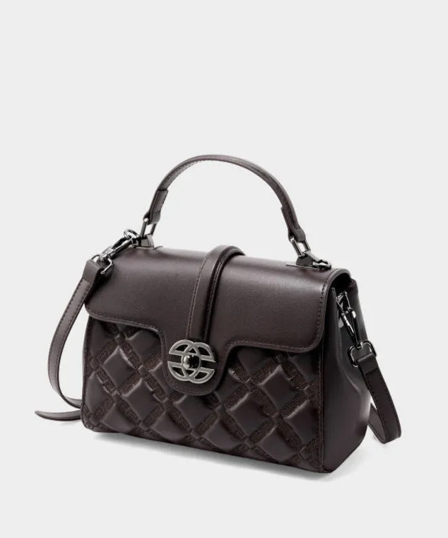 Elegant Genuine Leather Women's Diamond Quilted Handbag, Versatile Cowhide Leather Shoulder Bag for Daily Use