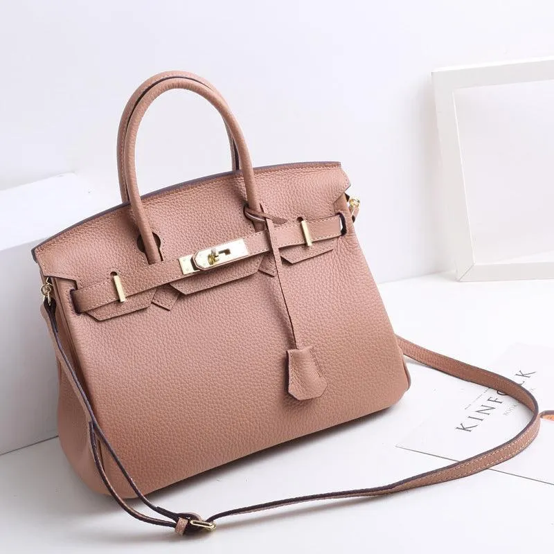 Genuine Pebbled Leather Handbag Gold Tone Must-have Leather Designer Bag, Classic Shoulder Bag, Crossbody Bag, Gift For Her