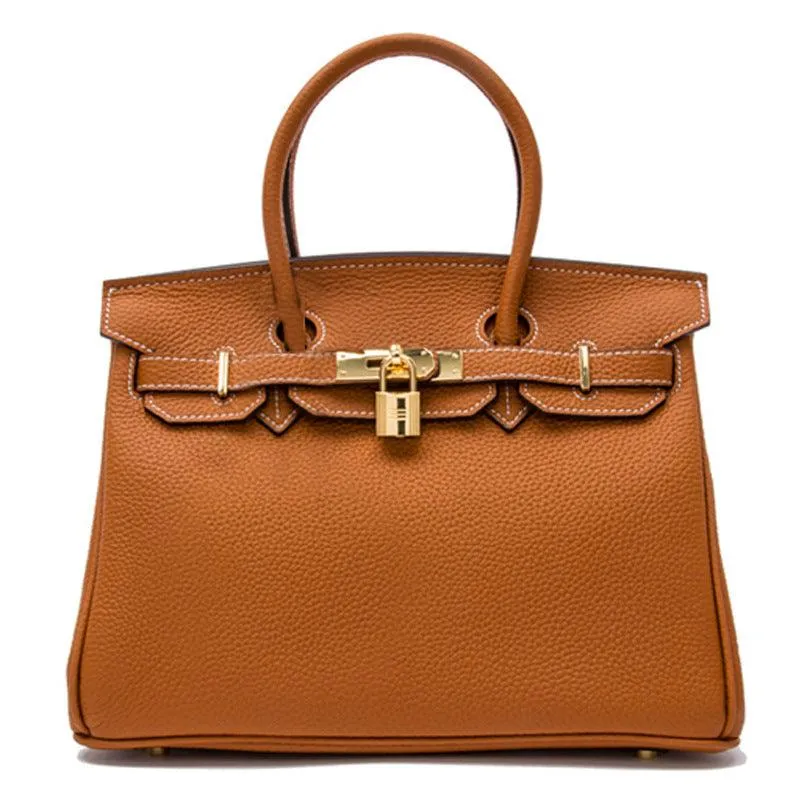 Genuine Pebbled Leather Handbag Gold Tone Must-have Leather Designer Bag, Classic Shoulder Bag, Crossbody Bag, Gift For Her