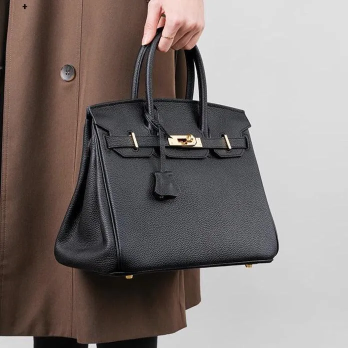 Genuine Pebbled Leather Handbag Gold Tone Must-have Leather Designer Bag, Classic Shoulder Bag, Crossbody Bag, Gift For Her