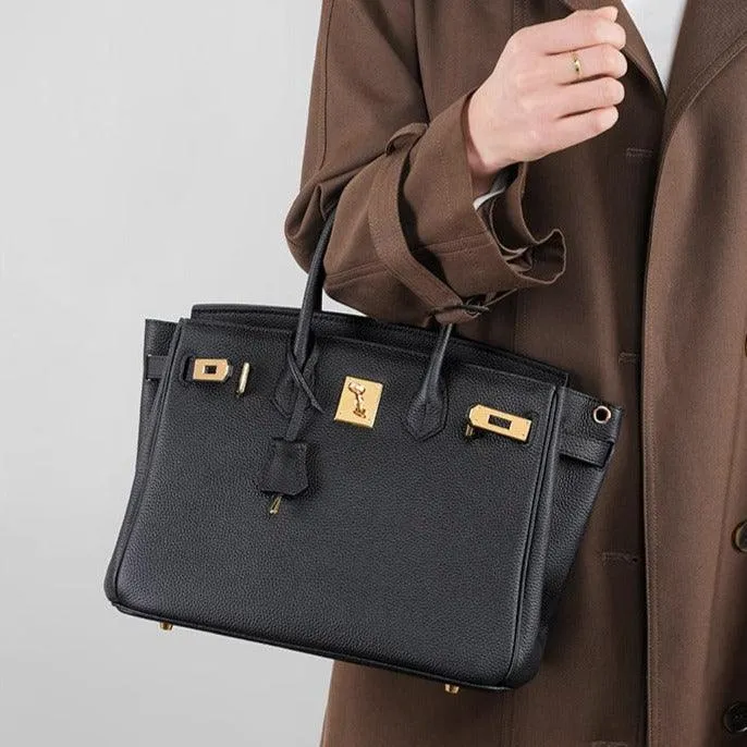 Genuine Pebbled Leather Handbag Gold Tone Must-have Leather Designer Bag, Classic Shoulder Bag, Crossbody Bag, Gift For Her