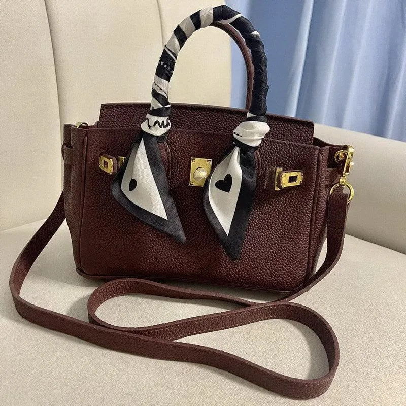 Genuine Pebbled Leather Handbag Gold Tone Must-have Leather Designer Bag, Classic Shoulder Bag, Crossbody Bag, Gift For Her