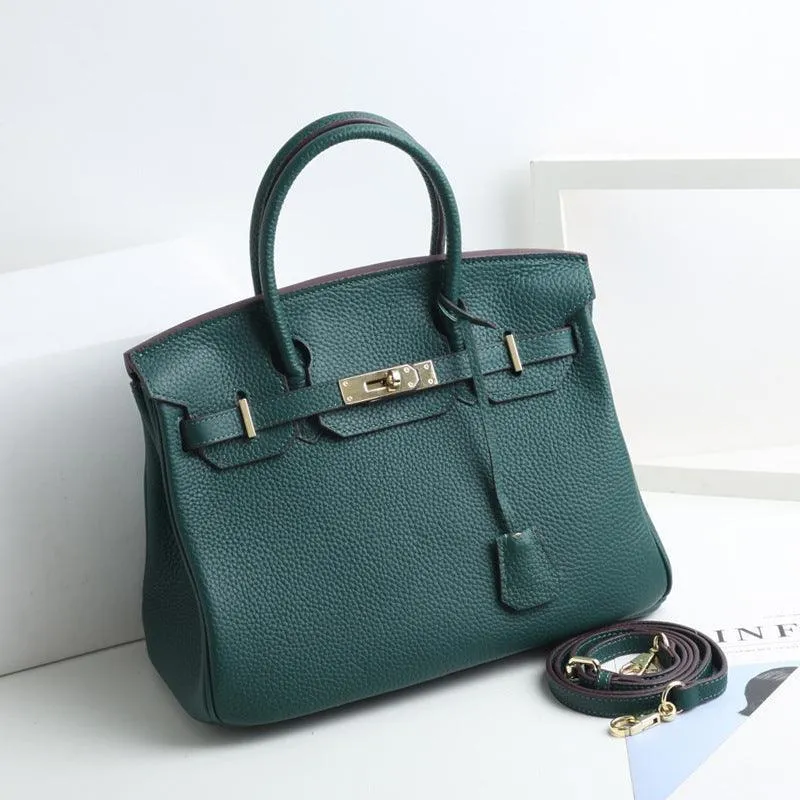 Genuine Pebbled Leather Handbag Gold Tone Must-have Leather Designer Bag, Classic Shoulder Bag, Crossbody Bag, Gift For Her