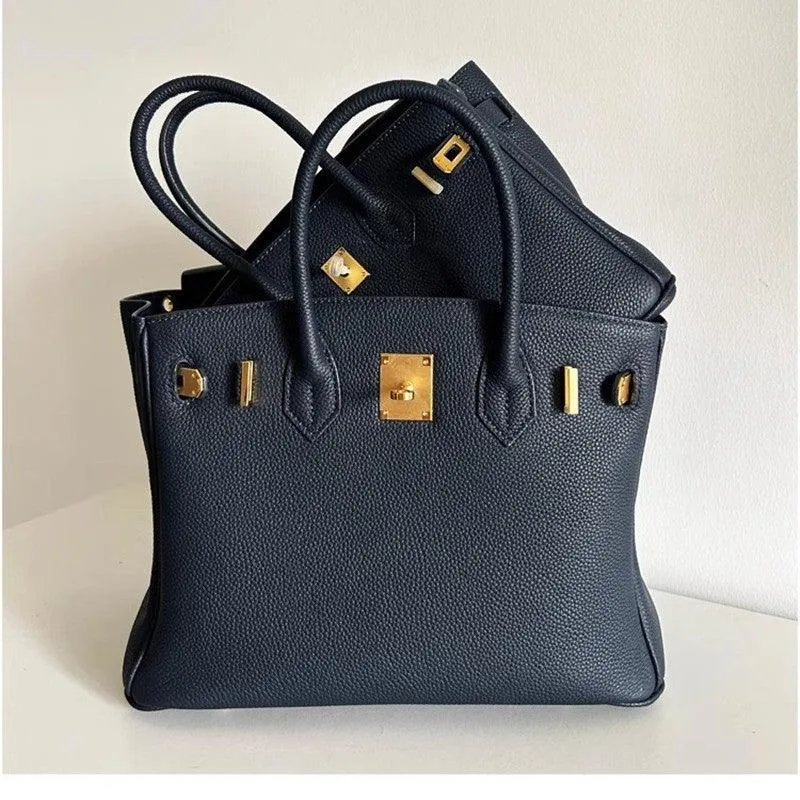 Genuine Pebbled Leather Handbag Gold Tone Must-have Leather Designer Bag, Classic Shoulder Bag, Crossbody Bag, Gift For Her