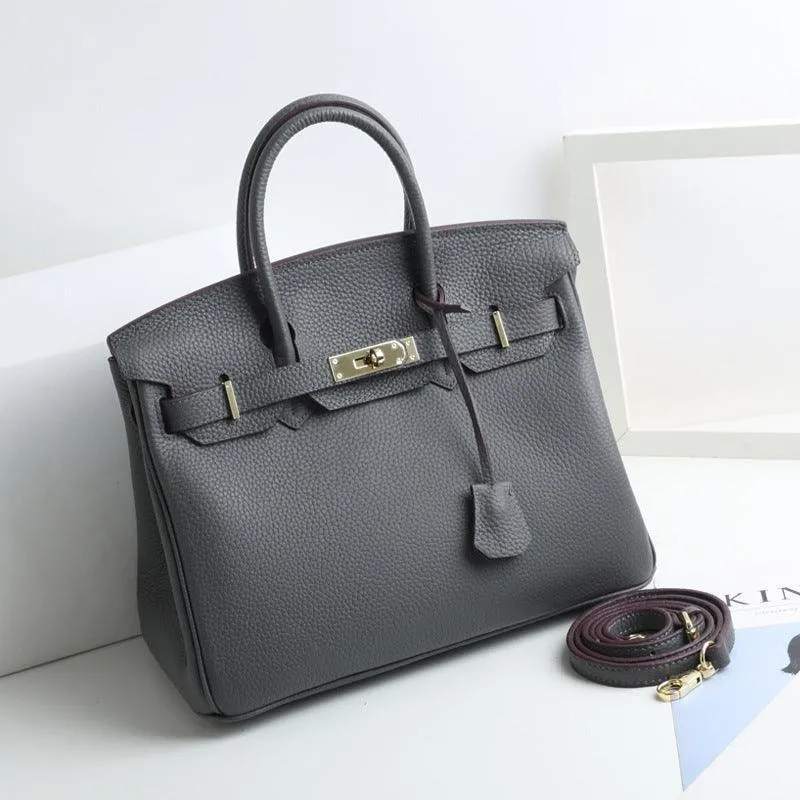 Genuine Pebbled Leather Handbag Gold Tone Must-have Leather Designer Bag, Classic Shoulder Bag, Crossbody Bag, Gift For Her