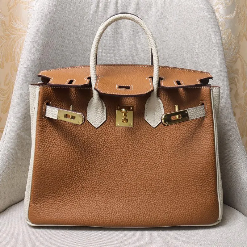 Genuine Pebbled Leather Handbag Gold Tone Must-have Leather Designer Bag, Classic Shoulder Bag, Crossbody Bag, Gift For Her