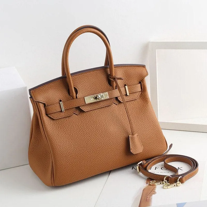 Genuine Pebbled Leather Handbag Gold Tone Must-have Leather Designer Bag, Classic Shoulder Bag, Crossbody Bag, Gift For Her