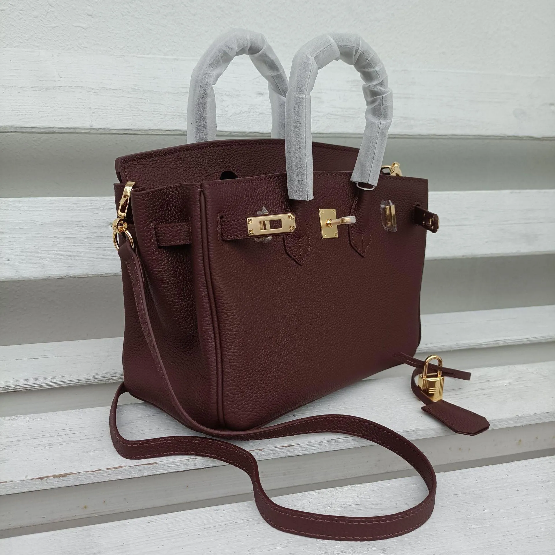 Genuine Pebbled Leather Handbag Gold Tone Must-have Leather Designer Bag, Classic Shoulder Bag, Crossbody Bag, Gift For Her
