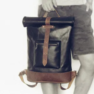 Handcrafted Leather 15" Inch Backpack, Men Leather Rucksack College Roll Top Backpack, Gift Him Birthday, Women Brown Laptop Bag
