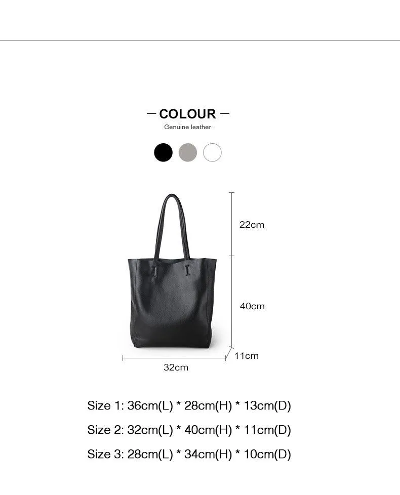 Handcrafted Leather Tote Bag | Grain Leather Large Tote Bag, Birthday Gift For Her, Minimalist Leather Tote, Black, White, Grey