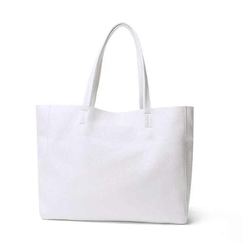 Handcrafted Leather Tote Bag | Grain Leather Large Tote Bag, Birthday Gift For Her, Minimalist Leather Tote, Black, White, Grey