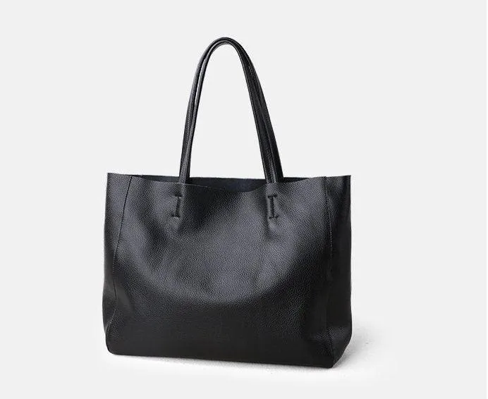 Handcrafted Leather Tote Bag | Grain Leather Large Tote Bag, Birthday Gift For Her, Minimalist Leather Tote, Black, White, Grey