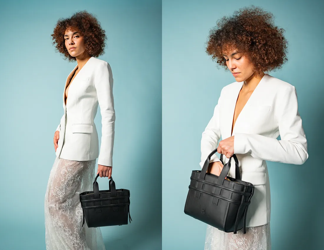 Hedy Vegan Italian Grape Leather Mini Tote | Onyx
