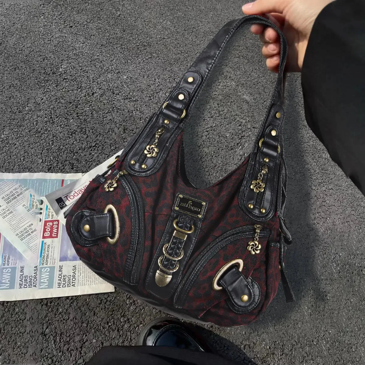 Hobo Bum Shoulder Bag, wash nylon leopard multi-purpose design shoulder bag