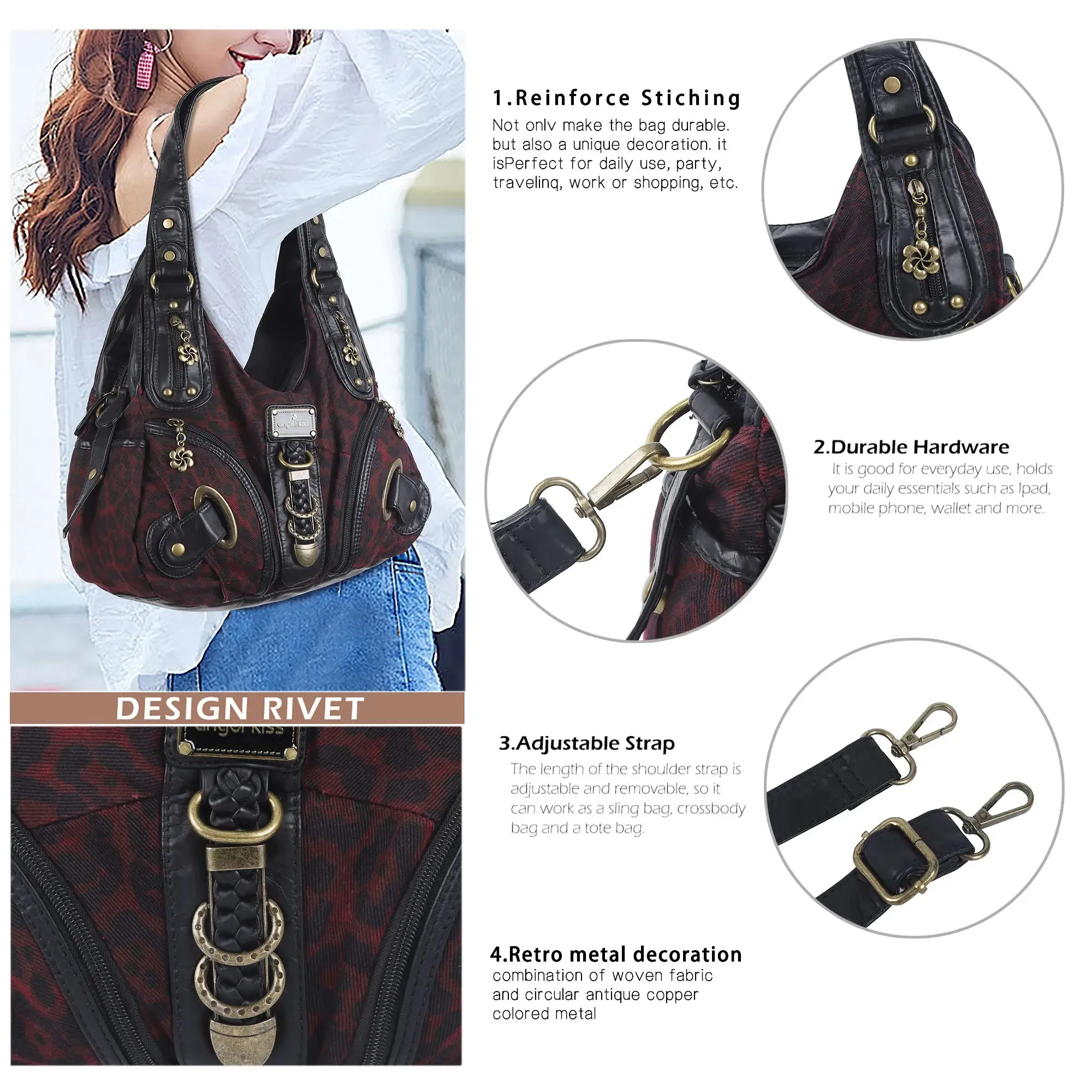 Hobo Bum Shoulder Bag, wash nylon leopard multi-purpose design shoulder bag