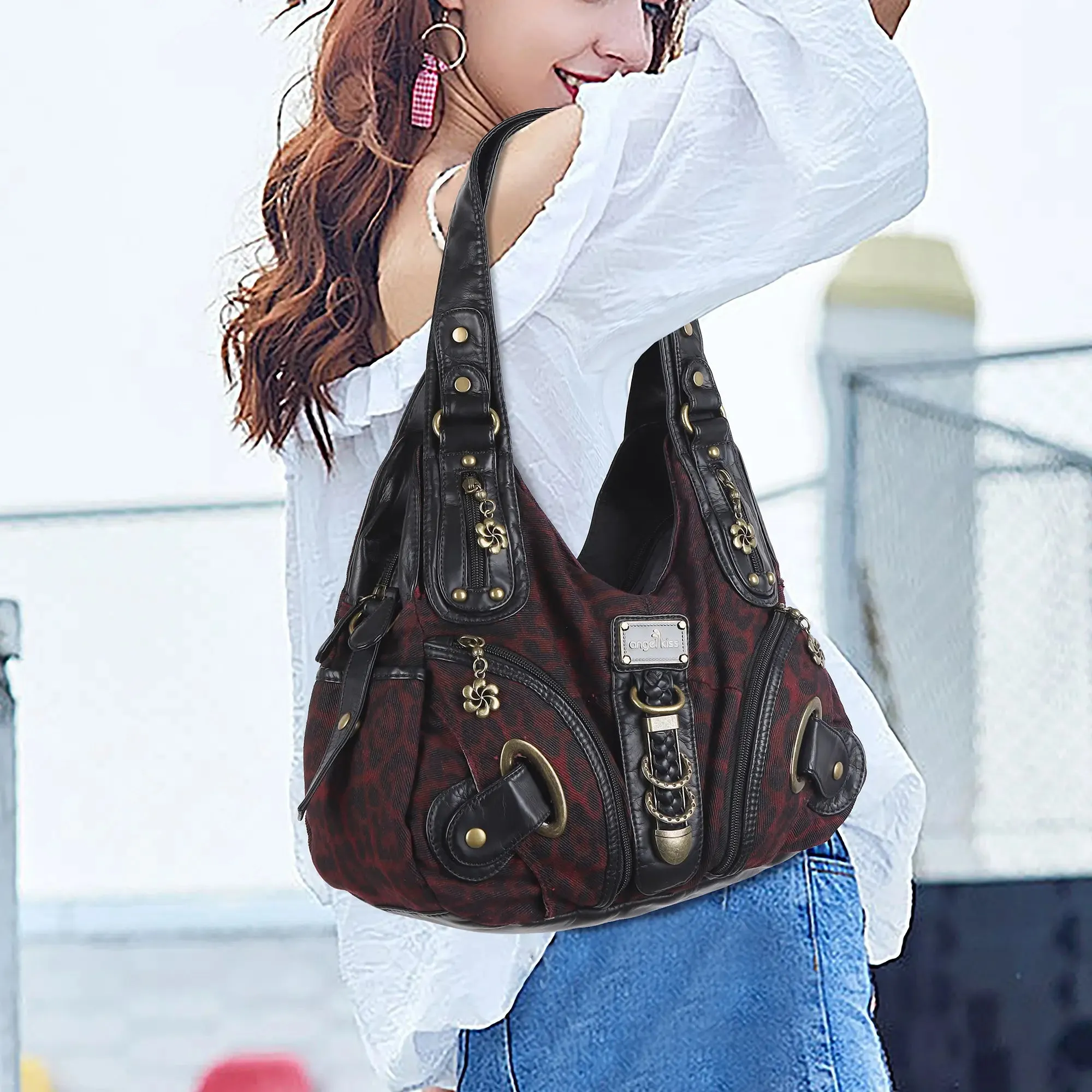 Hobo Bum Shoulder Bag, wash nylon leopard multi-purpose design shoulder bag