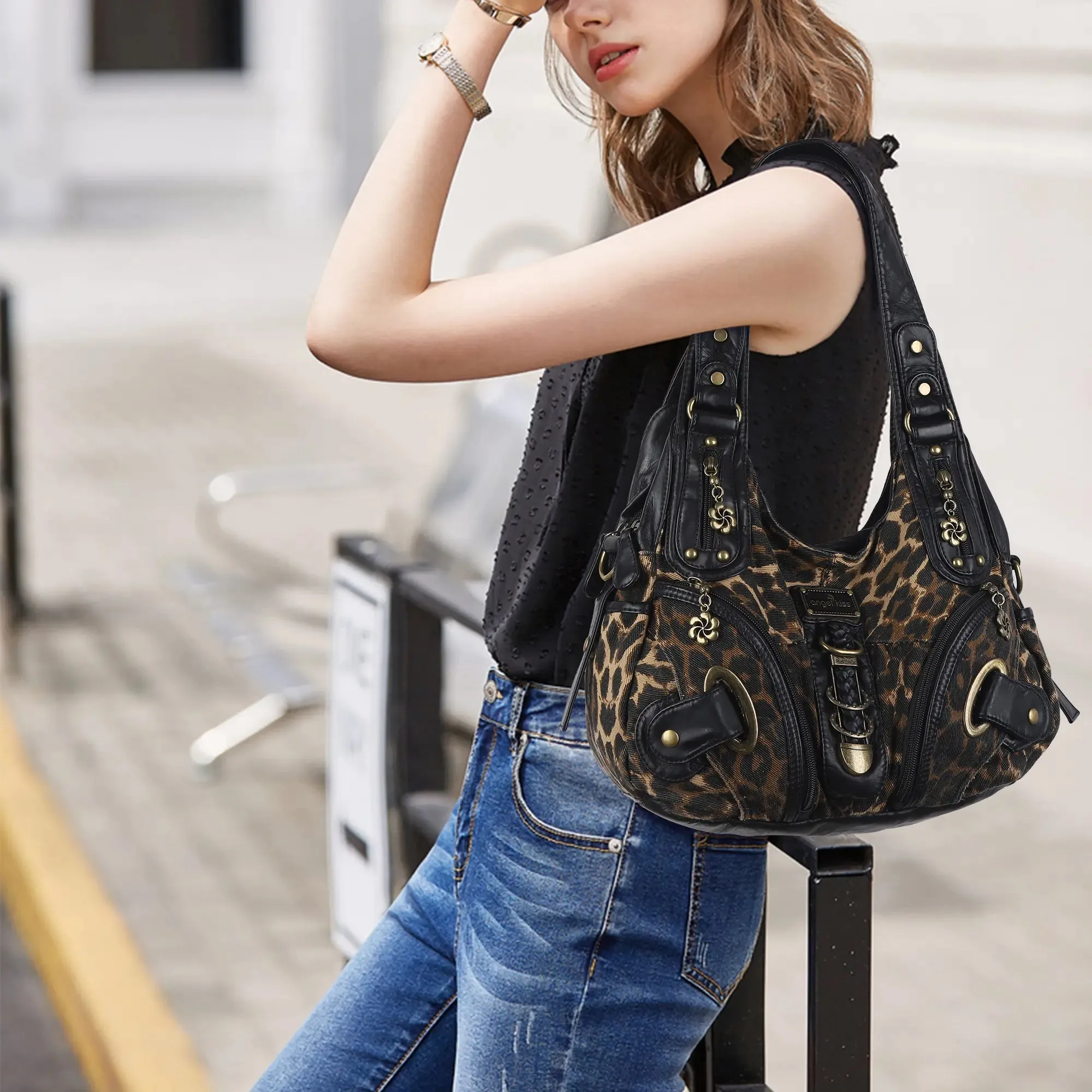 Hobo Bum Shoulder Bag, wash nylon leopard multi-purpose design shoulder bag