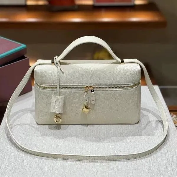 Italian Smooth Calfskin Leather Lunchbox Bag, Luxury Extra Pocket Leather Handbag, Women Elegant Shoulder & Top Handle Bag for Fall