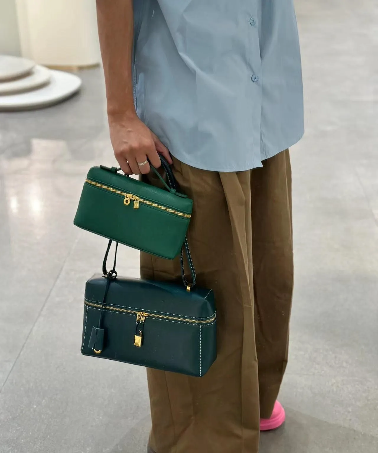 Italian Smooth Calfskin Leather Lunchbox Bag, Luxury Extra Pocket Leather Handbag, Women Elegant Shoulder & Top Handle Bag for Fall