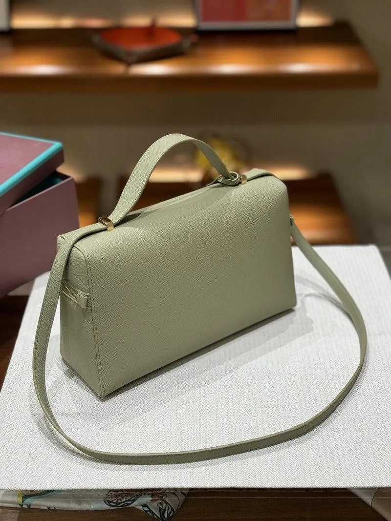 Italian Smooth Calfskin Leather Lunchbox Bag, Luxury Extra Pocket Leather Handbag, Women Elegant Shoulder & Top Handle Bag for Fall