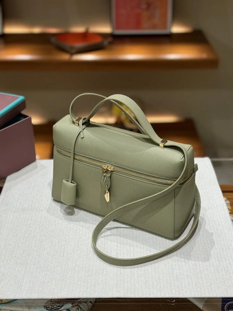 Italian Smooth Calfskin Leather Lunchbox Bag, Luxury Extra Pocket Leather Handbag, Women Elegant Shoulder & Top Handle Bag for Fall