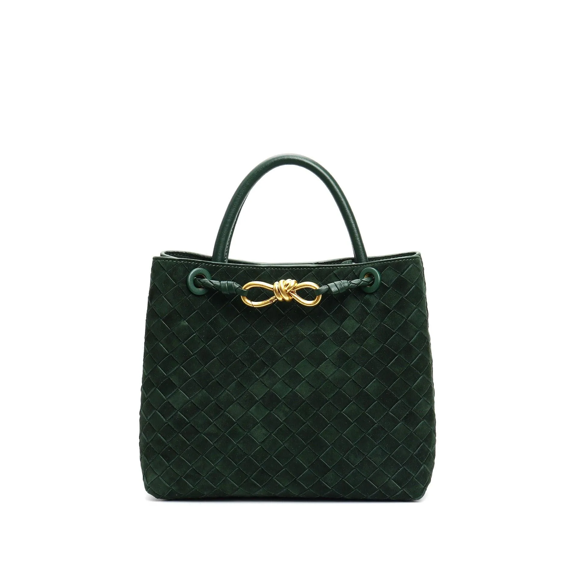 Lambskin Suede Leather Knotted Intrecciato Shoulder Bag | Woven Handbag With Metal Buckle, Daily Fashion Designer Bag, Woven Shoulder Purse