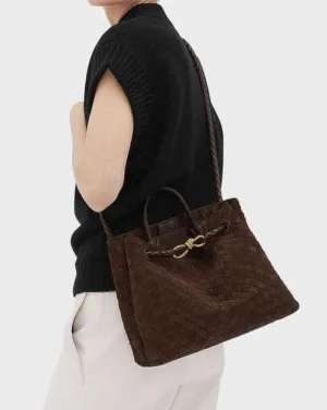 Lambskin Suede Leather Knotted Intrecciato Shoulder Bag | Woven Handbag With Metal Buckle, Daily Fashion Designer Bag, Woven Shoulder Purse