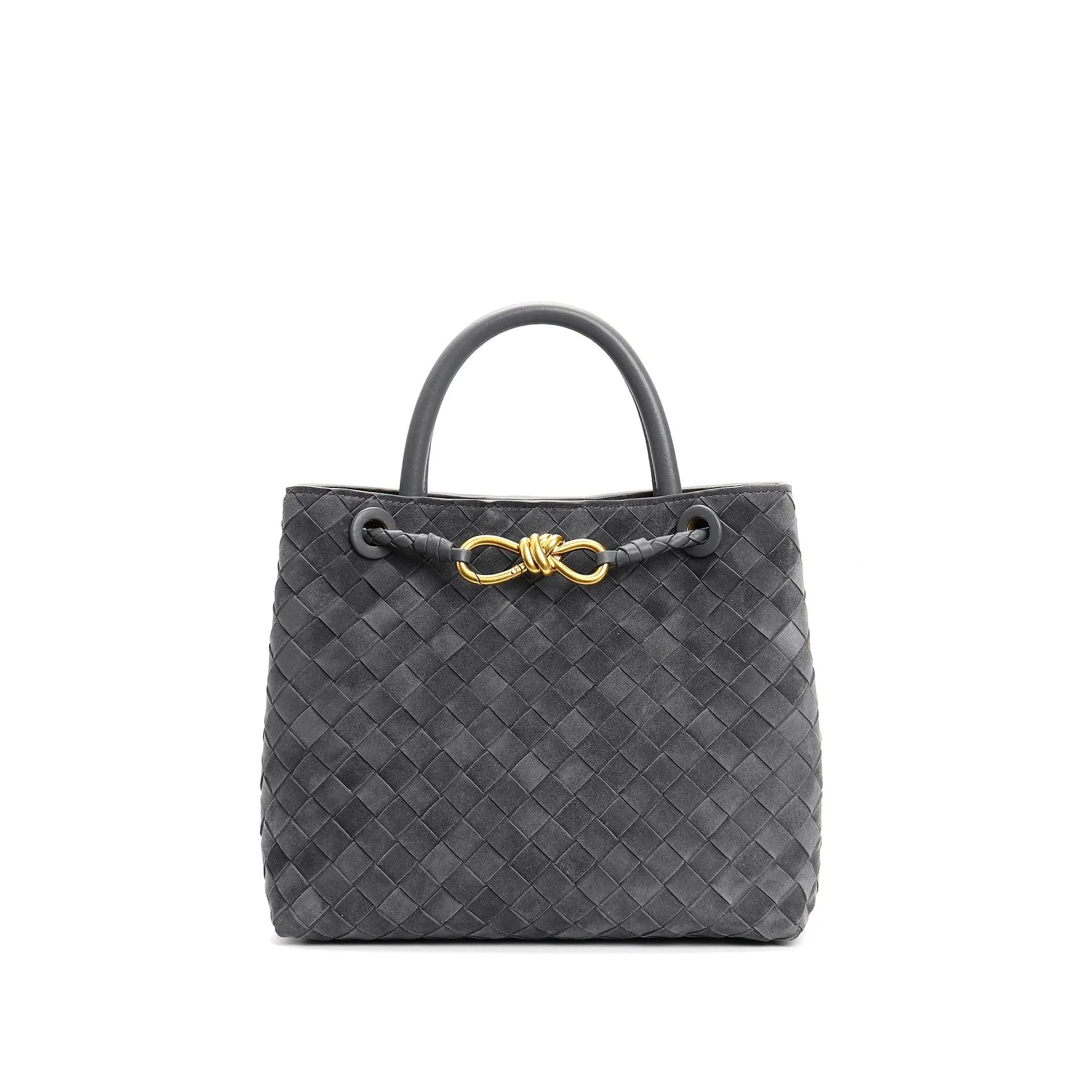 Lambskin Suede Leather Knotted Intrecciato Shoulder Bag | Woven Handbag With Metal Buckle, Daily Fashion Designer Bag, Woven Shoulder Purse