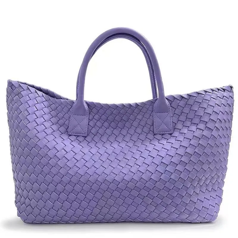 Large Handwoven Vegan Leather Tote/Weekend Bag in Onyx I Trendy Boutique Style ! Handmade Gift for Her
