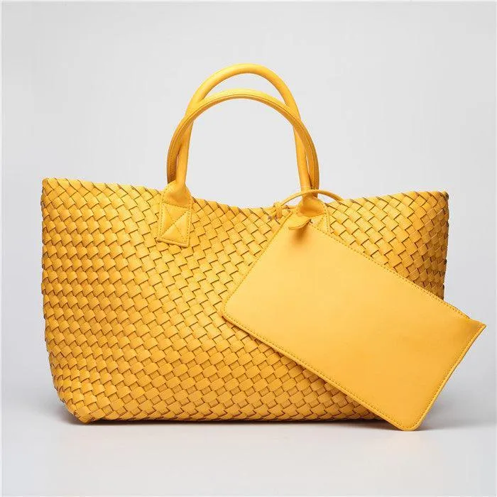 Large Handwoven Vegan Leather Tote/Weekend Bag in Onyx I Trendy Boutique Style ! Handmade Gift for Her