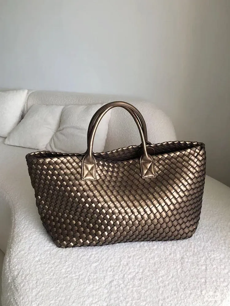 Large Handwoven Vegan Leather Tote/Weekend Bag in Onyx I Trendy Boutique Style ! Handmade Gift for Her