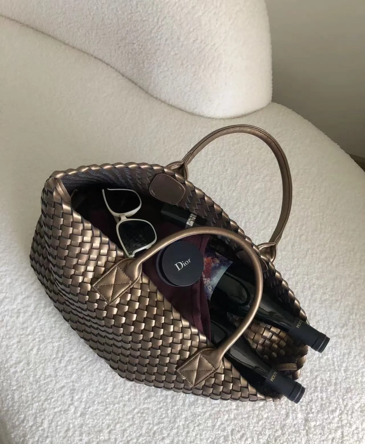 Large Handwoven Vegan Leather Tote/Weekend Bag in Onyx I Trendy Boutique Style ! Handmade Gift for Her