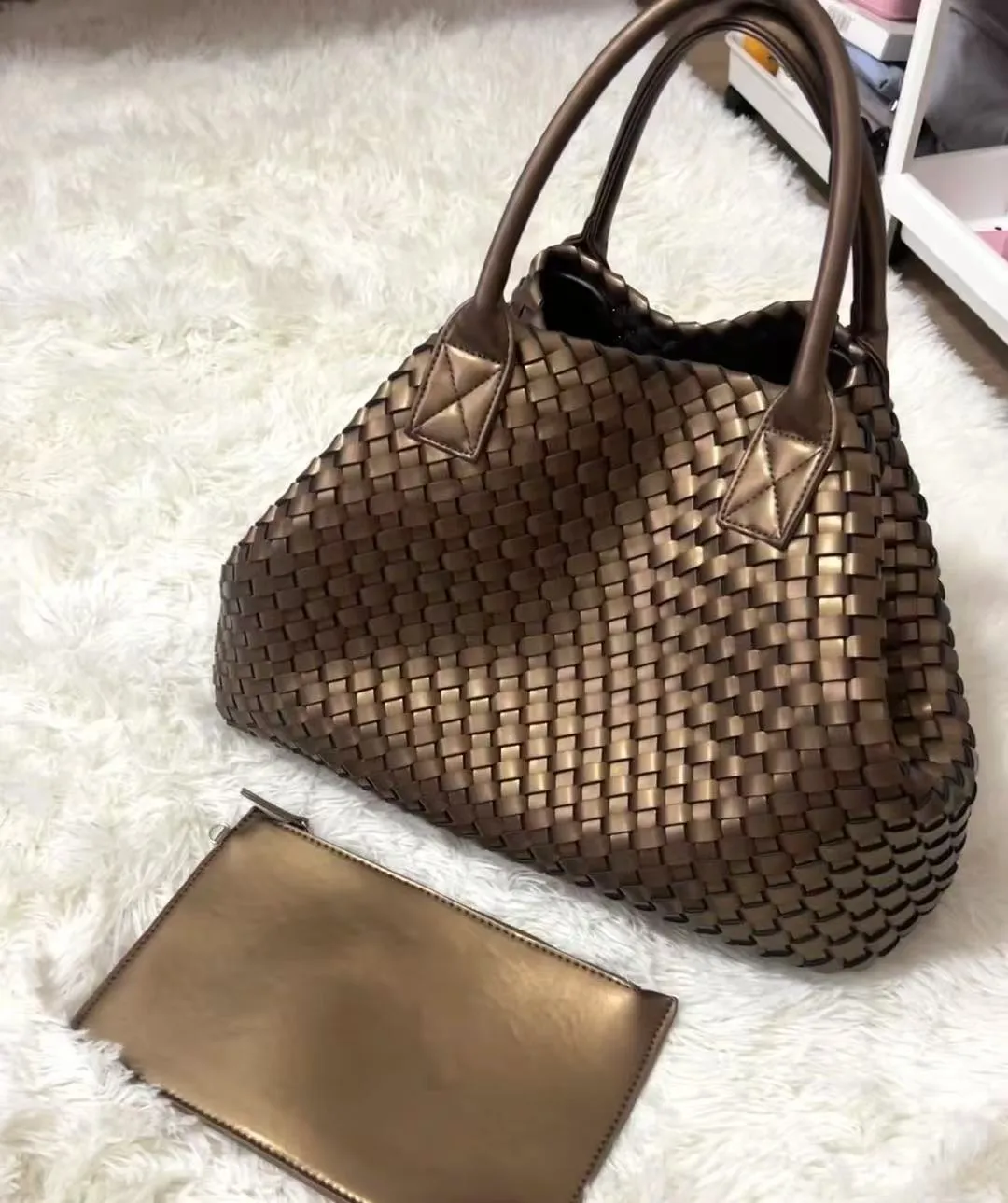 Large Handwoven Vegan Leather Tote/Weekend Bag in Onyx I Trendy Boutique Style ! Handmade Gift for Her
