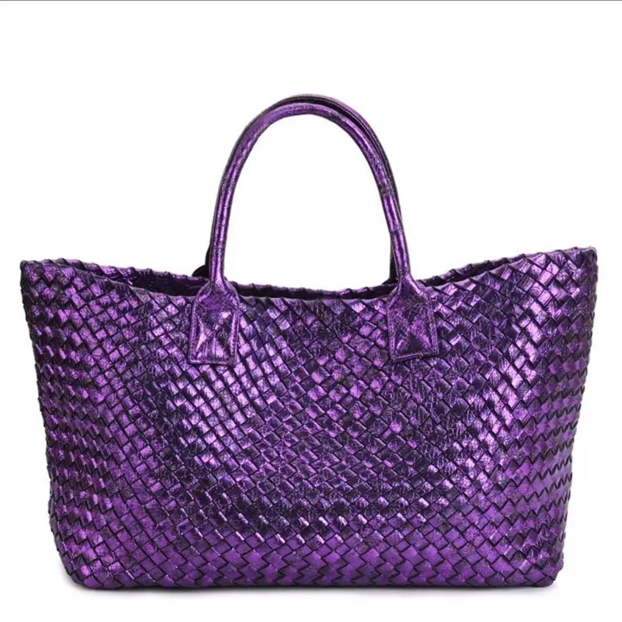 Large Handwoven Vegan Leather Tote/Weekend Bag in Onyx I Trendy Boutique Style ! Handmade Gift for Her
